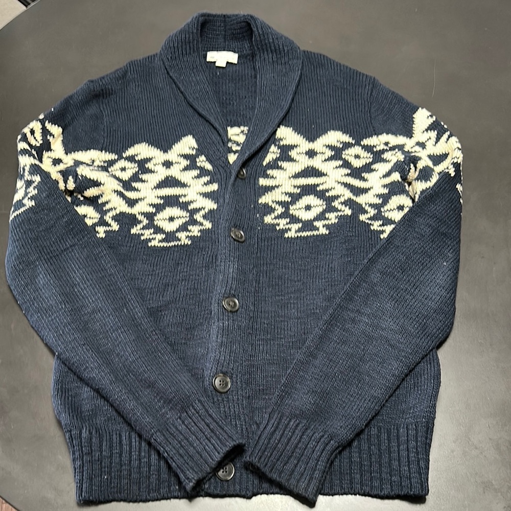 Gap Navy Blue Patterned Shawl-Collared Cardigan - image 1